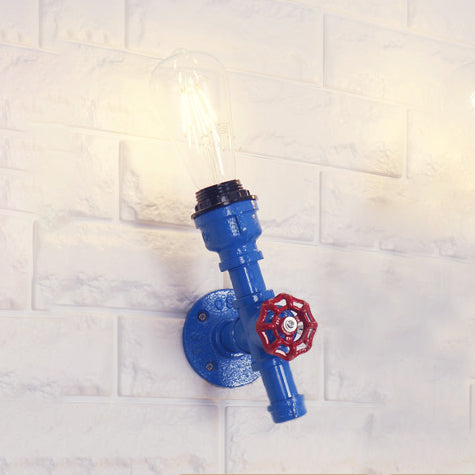 Frendorf | Metallische Rohr-Wandleuchte Industriell 1 Glühbirne Bauernhaus Wandlicht mit rohem Ventil in Weiß/Rot, 1/5-Pack