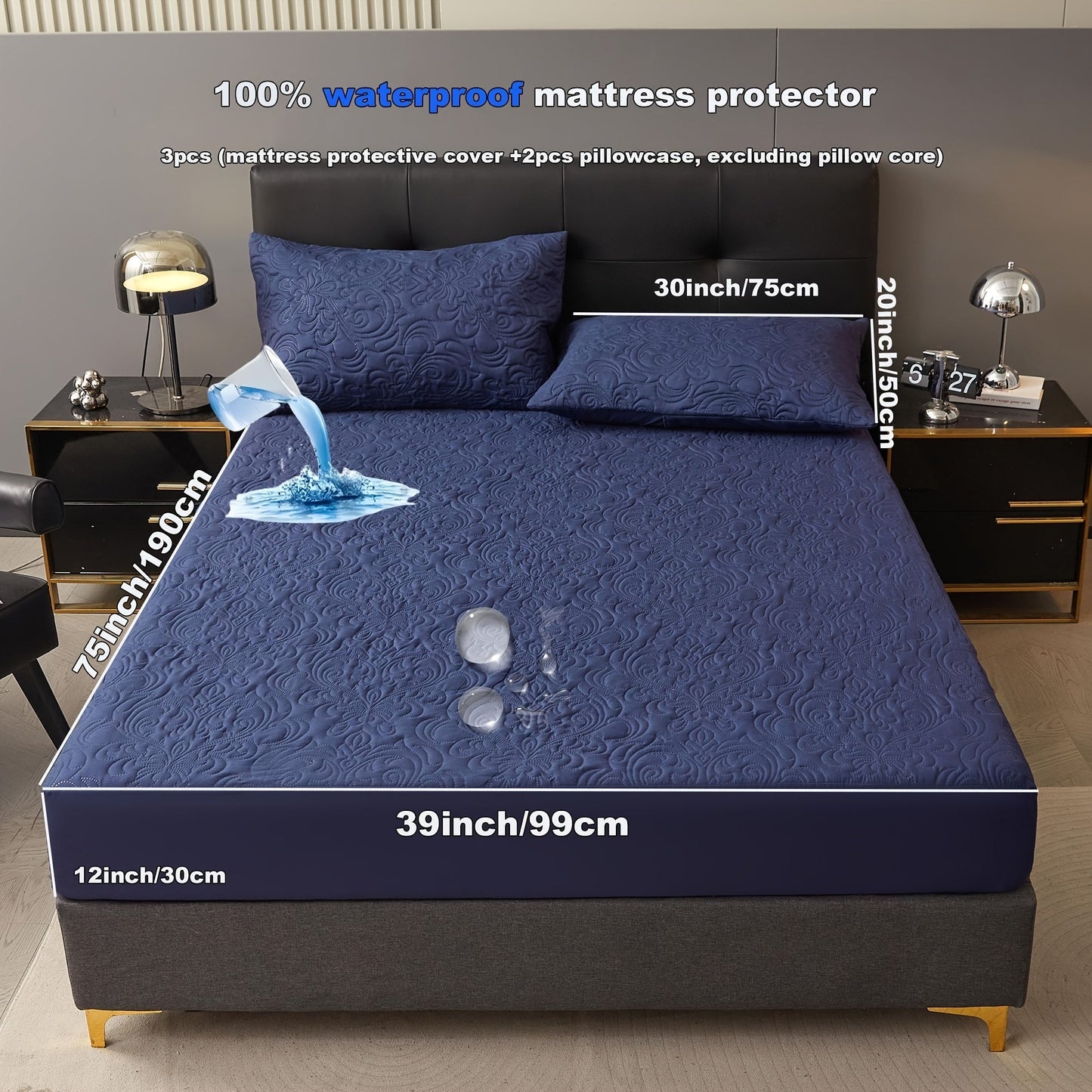 3-teiliger wasserdichter Matratzenschoner Set – Atmungsaktiv, Staubdicht, Rutschfest, Maschinenwaschbar, Spannbettlaken mit tiefem Pocket für alle Jahreszeiten