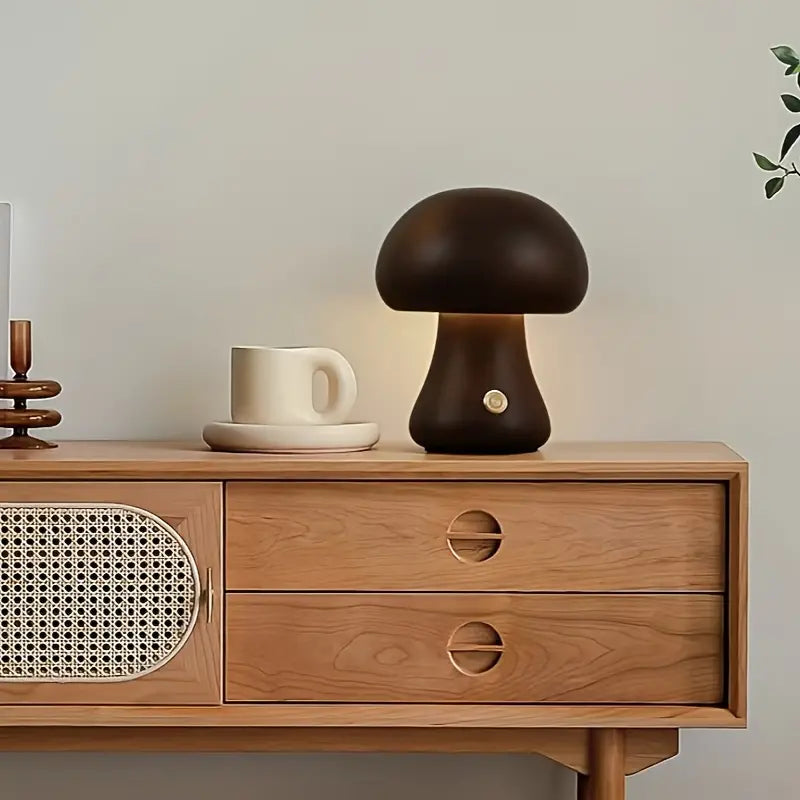 Frendorf | MushroomGlow™ Holzpilz LED Tischlampe | Natürliche Deko Beleuchtung | Stimmungslicht für Zuhause