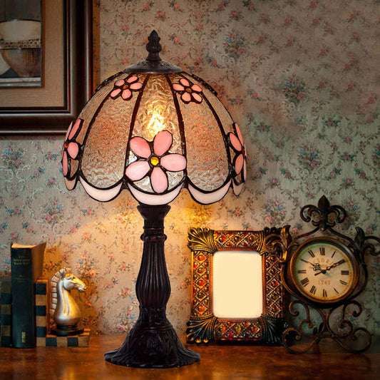 Wabenrand-Dom-Tischlampe Tiffany Eis klares Glas Einzelne Weiß/Kaffee Nachttischlampe mit Blumenmuster