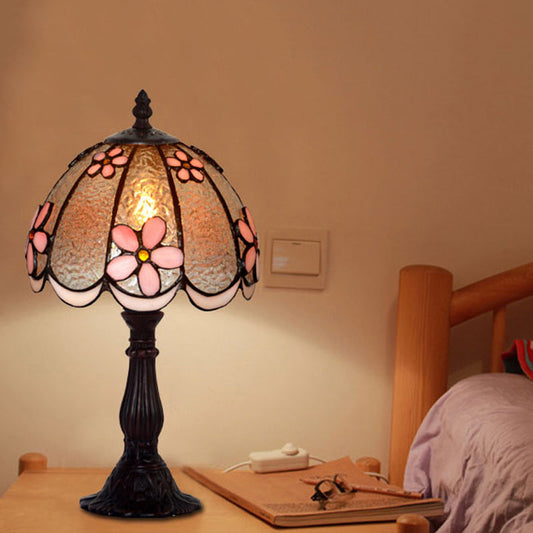 Wabenrand-Dom-Tischlampe Tiffany Eis klares Glas Einzelne Weiß/Kaffee Nachttischlampe mit Blumenmuster