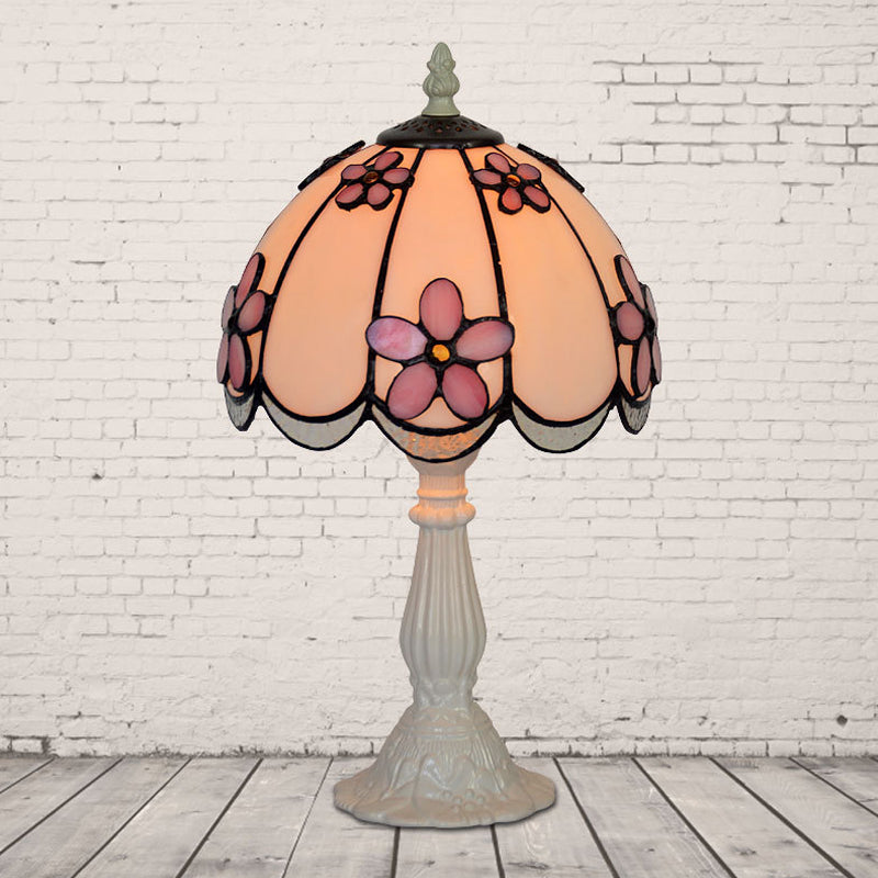 Wabenrand-Dom-Tischlampe Tiffany Eis klares Glas Einzelne Weiß/Kaffee Nachttischlampe mit Blumenmuster