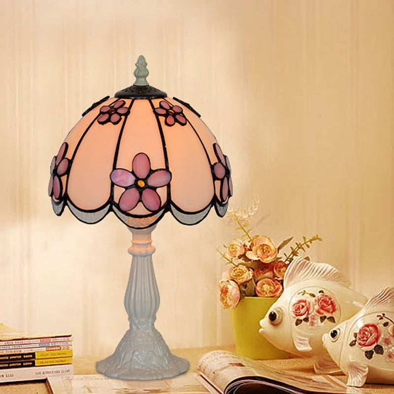 Wabenrand-Dom-Tischlampe Tiffany Eis klares Glas Einzelne Weiß/Kaffee Nachttischlampe mit Blumenmuster