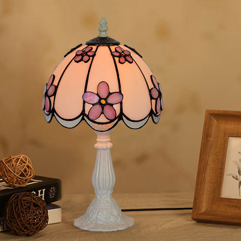 Wabenrand-Dom-Tischlampe Tiffany Eis klares Glas Einzelne Weiß/Kaffee Nachttischlampe mit Blumenmuster