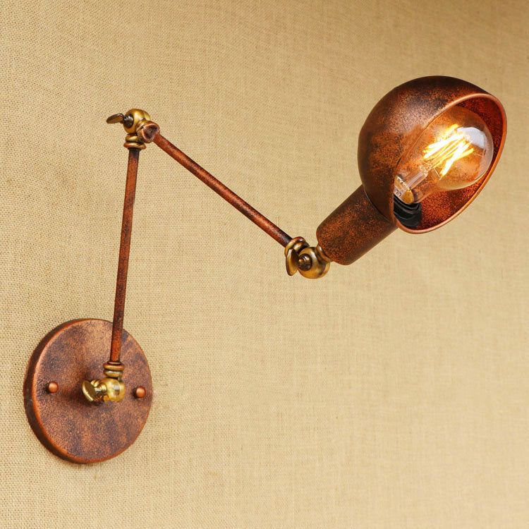 Frendorf | 1 Licht Schaal Wandlamp Fixture Antieke Stijl Roest Metaal Wandlamp met Draaibare Arm voor Studiekamer