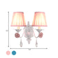 Frendorf | 1/2-Head Geplooide Stof Wandverlichting Pastorale Roze/Blauw Gevlochten Rand Bedlamp met Rozen Decor