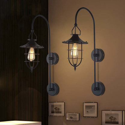 Frendorf | Metalen Gevangen Wandlamp Traditionele 1 Licht Woonkamer Verlichting Armatuur in Zwart