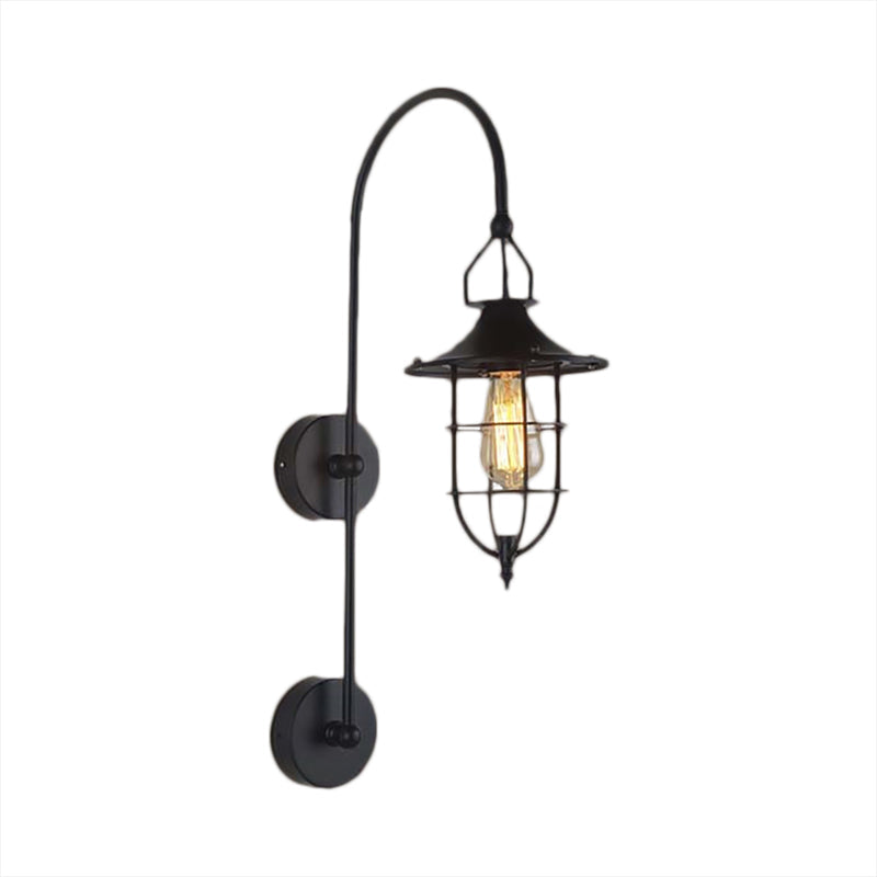 Frendorf | Metalen Gevangen Wandlamp Traditionele 1 Licht Woonkamer Verlichting Armatuur in Zwart