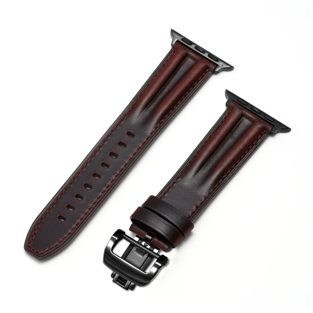 Frendorf | Luxuriöses Lederarmband mit Schmetterlingsverschluss und Rille für die Apple Watch