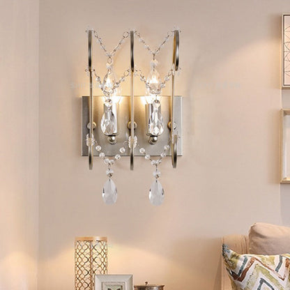 Frendorf | 2-Licht Kristall Strang Wandlampe Zeitgenössische Silberstange Schlafzimmer Wandmontage Leuchte