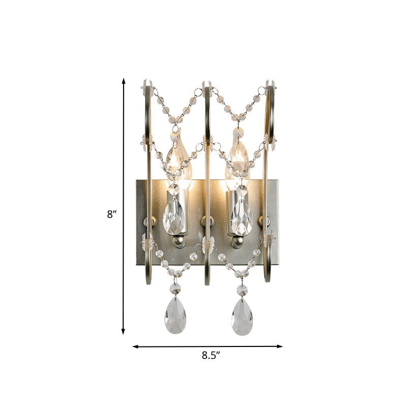 Frendorf | 2-Licht Kristall Strang Wandlampe Zeitgenössische Silberstange Schlafzimmer Wandmontage Leuchte