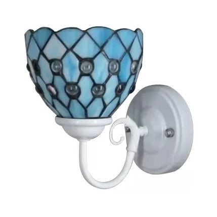 Frendorf | Tiffany Bead Wandlamp met Blauwe Glazen Schaduw Enkel Licht Mini Wandlamp voor Slaapkamer
