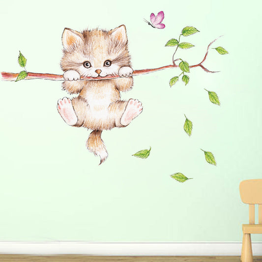 Frendorf | Cartoon Wandaufkleber Süße Katze auf Ast