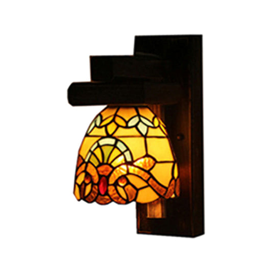 Frendorf | Viktorianische Rustikale Kuppel Wandlampe mit Holzschwarzplatte 1 Licht Buntglas Wandlicht