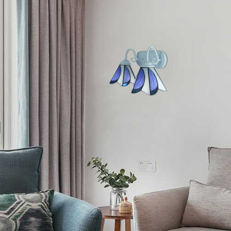 Frendorf | Konische Wandmontage Licht mit floralem Muster Vintage 2 Lichter Wandleuchte in Weiß