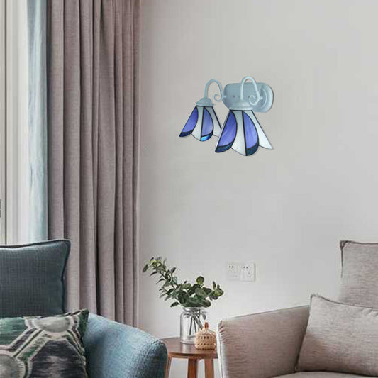 Frendorf | Konische Wandmontage Licht mit floralem Muster Vintage 2 Lichter Wandleuchte in Weiß
