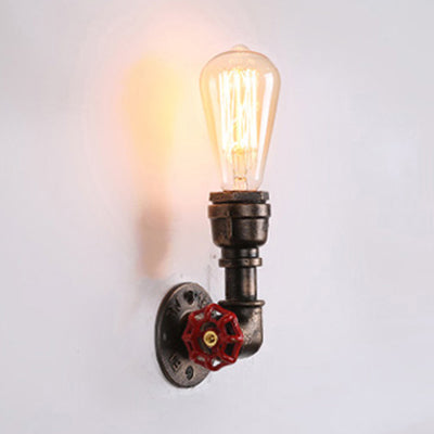 Frendorf | Metallische Bronze Wandlampe mit Rohrschirm 1 Kopf Vintage Industrielle Wandleuchte mit rotem Ventil-Deko