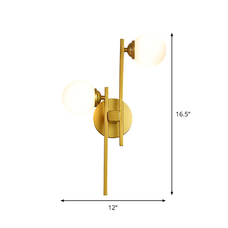 Frendorf | 2 Lichter Wohnzimmer Wandbeleuchtung Post Modern Gold Wandlampe mit Kugel Opalglas Schirm