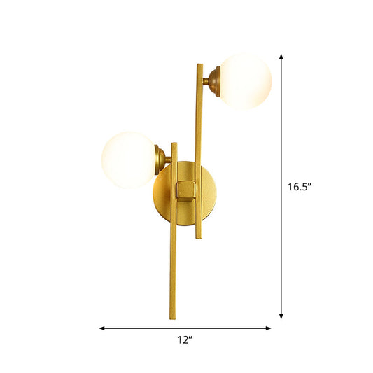Frendorf | 2 Lichter Wohnzimmer Wandbeleuchtung Post Modern Gold Wandlampe mit Kugel Opalglas Schirm