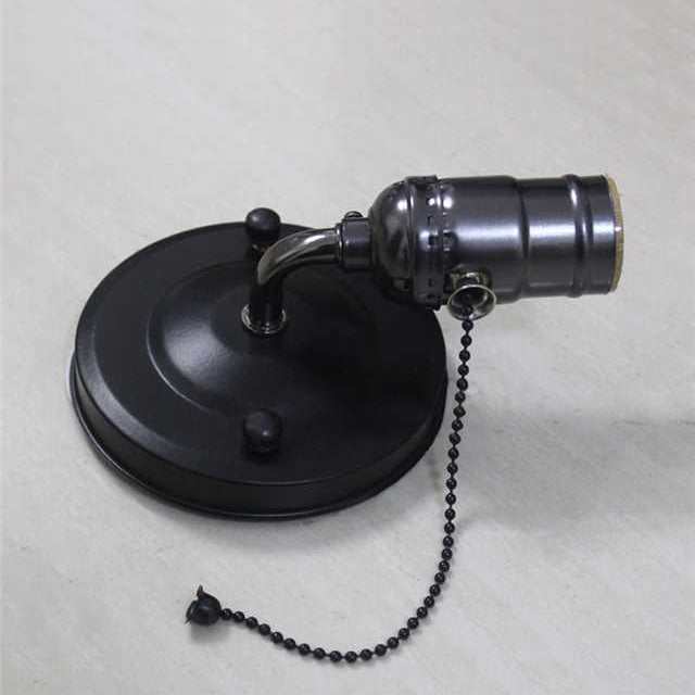 Frendorf | 1 Licht Wandlamp Industrieel Vintage Open Bulb Metalen Wandverlichting met Trekschakelaar in Zwart/Zilver voor Slaapkamer