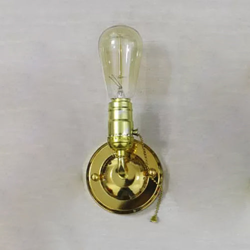 Frendorf | 1 Licht Wandlamp Industrieel Vintage Open Bulb Metalen Wandverlichting met Trekschakelaar in Zwart/Zilver voor Slaapkamer