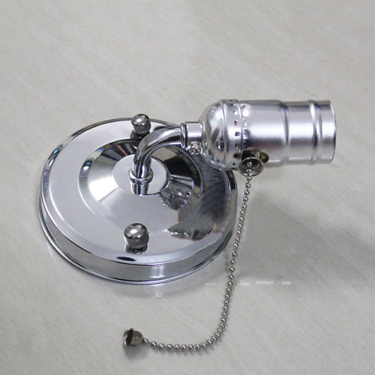 Frendorf | 1 Licht Wandlamp Industrieel Vintage Open Bulb Metalen Wandverlichting met Trekschakelaar in Zwart/Zilver voor Slaapkamer