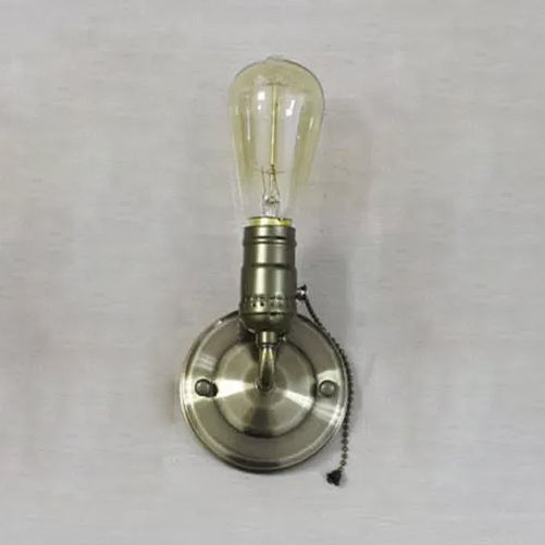 Frendorf | 1 Licht Wandlamp Industrieel Vintage Open Bulb Metalen Wandverlichting met Trekschakelaar in Zwart/Zilver voor Slaapkamer
