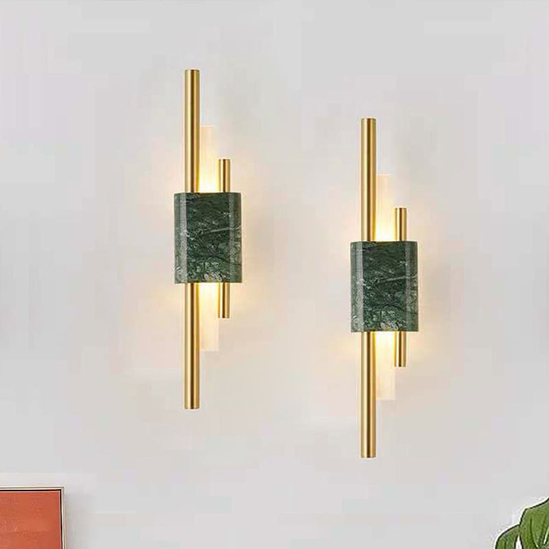 Frendorf | Marmor Rechteck Wandbeleuchtung Idee Post Modern LED Weiß/Grün Wandmontierte Lampe mit Schlanken Rohrdetails in Weiß/Warmlicht