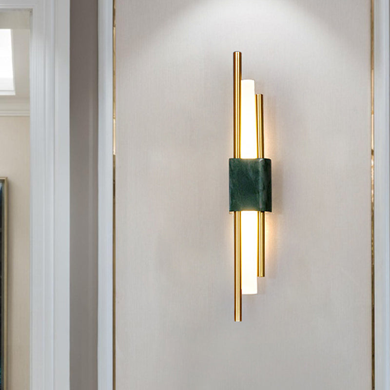 Frendorf | Marmor Rechteck Wandbeleuchtung Idee Post Modern LED Weiß/Grün Wandmontierte Lampe mit Schlanken Rohrdetails in Weiß/Warmlicht