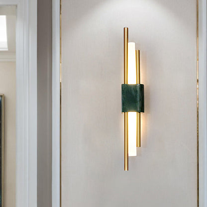 Frendorf | Marmor Rechteck Wandbeleuchtung Idee Post Modern LED Weiß/Grün Wandmontierte Lampe mit Schlanken Rohrdetails in Weiß/Warmlicht