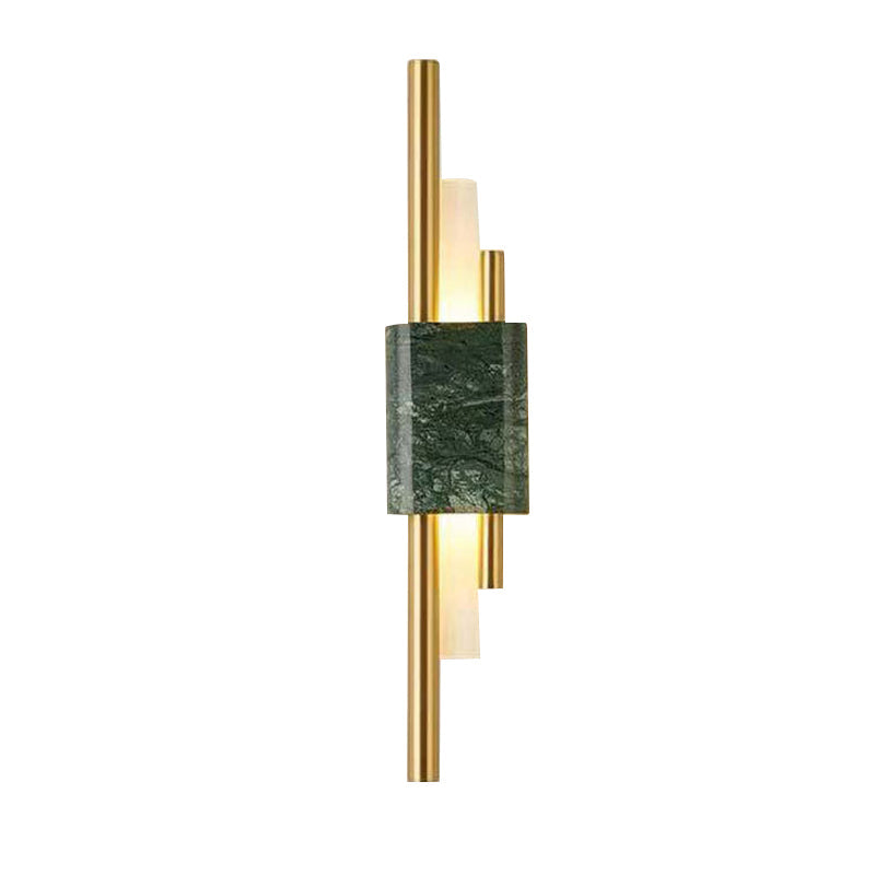 Frendorf | Marmor Rechteck Wandbeleuchtung Idee Post Modern LED Weiß/Grün Wandmontierte Lampe mit Schlanken Rohrdetails in Weiß/Warmlicht