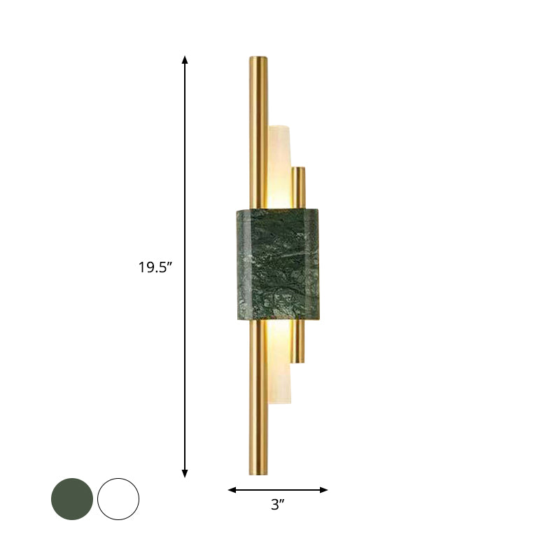 Frendorf | Marmor Rechteck Wandbeleuchtung Idee Post Modern LED Weiß/Grün Wandmontierte Lampe mit Schlanken Rohrdetails in Weiß/Warmlicht