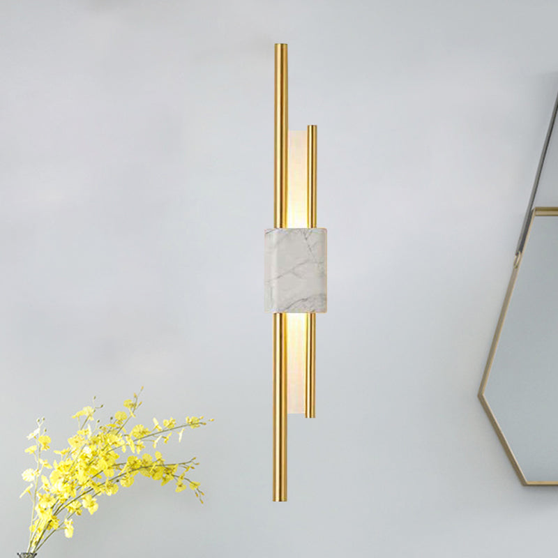 Frendorf | Marmor Rechteck Wandbeleuchtung Idee Post Modern LED Weiß/Grün Wandmontierte Lampe mit Schlanken Rohrdetails in Weiß/Warmlicht