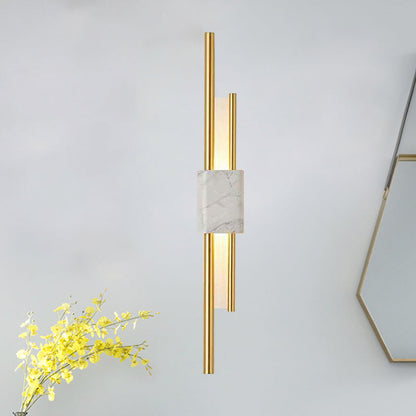 Frendorf | Marmor Rechteck Wandbeleuchtung Idee Post Modern LED Weiß/Grün Wandmontierte Lampe mit Schlanken Rohrdetails in Weiß/Warmlicht