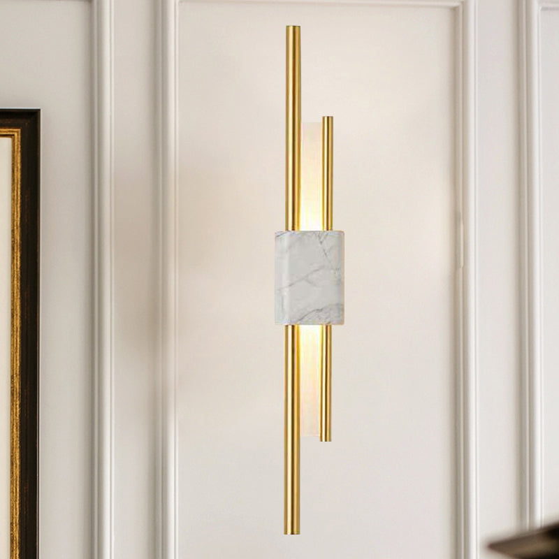Frendorf | Marmor Rechteck Wandbeleuchtung Idee Post Modern LED Weiß/Grün Wandmontierte Lampe mit Schlanken Rohrdetails in Weiß/Warmlicht
