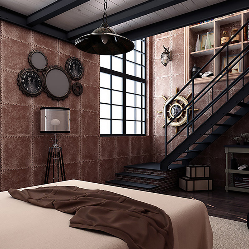 Industrielle 3D-Tapete mit abgenutztem Leder und Nieten für Room Escape, 33'L x 21"W