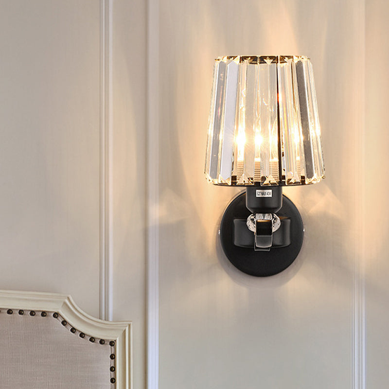 Frendorf | 1/2-Birnen Tapered Wandleuchte Moderne schwarze Kristallblock-Wandleuchte für das Wohnzimmer