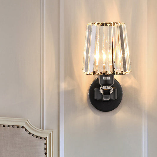 Frendorf | 1/2-Birnen Tapered Wandleuchte Moderne schwarze Kristallblock-Wandleuchte für das Wohnzimmer