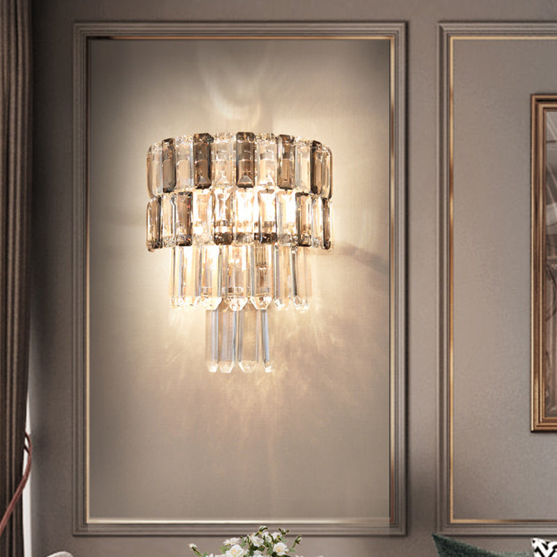 Frendorf | Gestapelde Smoke Gray Crystal Wandlamp Modernisme 2 Lampen Woonkamer Muurbevestigde Verlichtingsarmatuur