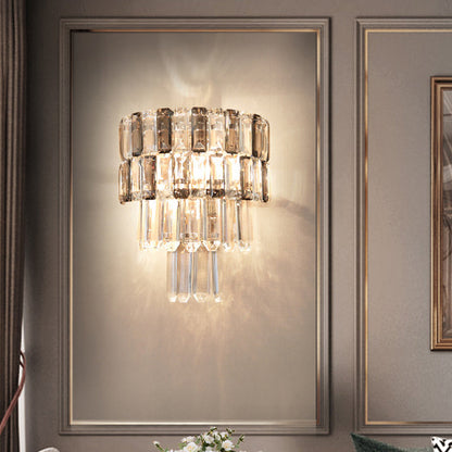 Frendorf | Gestapelde Smoke Gray Crystal Wandlamp Modernisme 2 Lampen Woonkamer Muurbevestigde Verlichtingsarmatuur