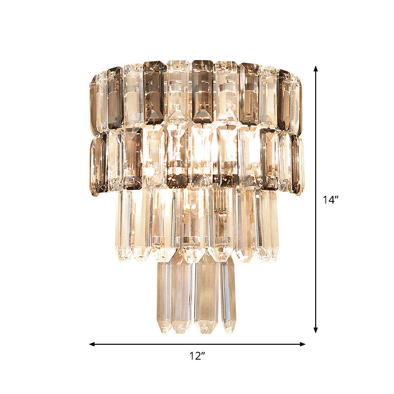 Frendorf | Gestapelde Smoke Gray Crystal Wandlamp Modernisme 2 Lampen Woonkamer Muurbevestigde Verlichtingsarmatuur