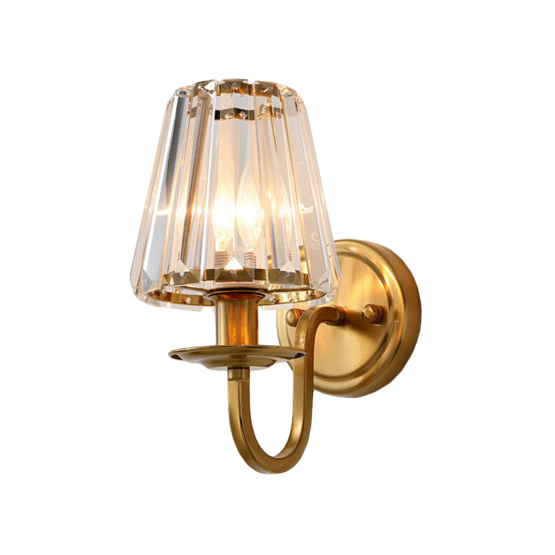 Frendorf | Moderne Kegel Wandlamp 1 Kop K9 Kristal Wandlamp in Goud met Gebogen Arm