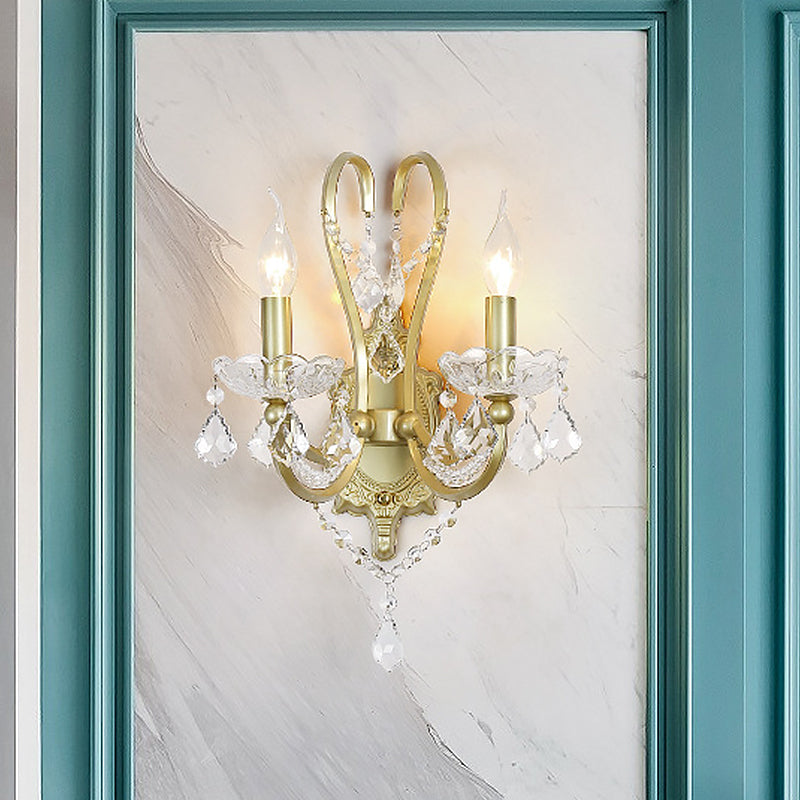 Frendorf | Rural Candle Wandlamp 1/2-Kop Kristal Wandverlichtingsarmatuur in Goud voor Woonkamer