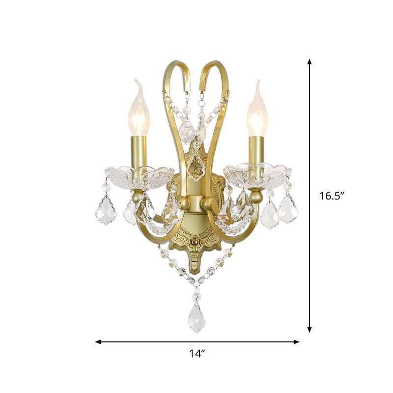 Frendorf | Rural Candle Wandlamp 1/2-Kop Kristal Wandverlichtingsarmatuur in Goud voor Woonkamer