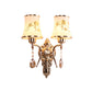 Frendorf | 2 Glühbirnen Bell Wandleuchte Mid-Century Gold Frosted Glass Wandbeleuchtung mit Kristallanhänger