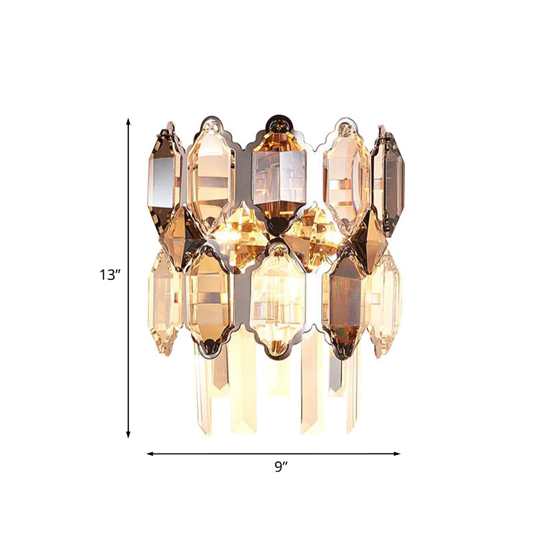 Frendorf | 2-Tier Klare Kristall Wandleuchte Minimalismus 2 Köpfe Wohnzimmer Wandbeleuchtung Fixture
