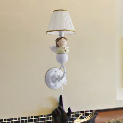 Frendorf | Stof Barrel Wandlamp Fixture Cartoon 1-Kop Witte Wandlamp met Hars Engel Ontwerp