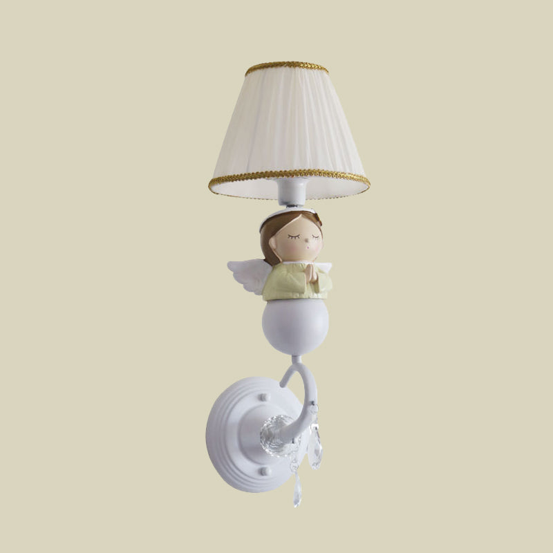 Frendorf | Stof Barrel Wandlamp Fixture Cartoon 1-Kop Witte Wandlamp met Hars Engel Ontwerp