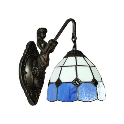 Frendorf | 1 Kopf Wandmontage Licht Tiffany Gittermuster Weiß und Blau Glas Wandlampe Leuchte