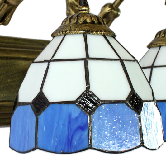 Frendorf | 1 Kopf Wandmontage Licht Tiffany Gittermuster Weiß und Blau Glas Wandlampe Leuchte